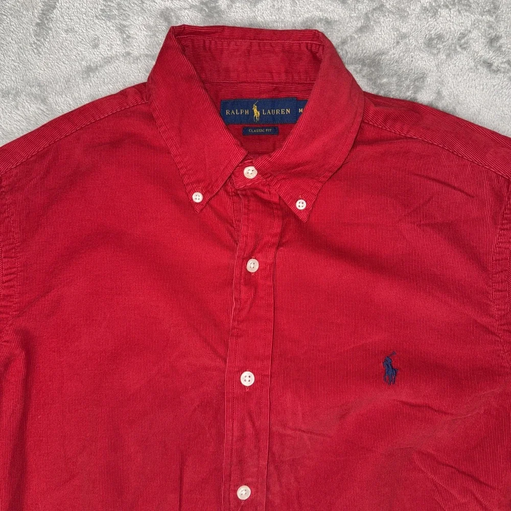 Polo Ralph Lauren Mens Red Micro Corduroy Button Down Shirt Classic Fit M
